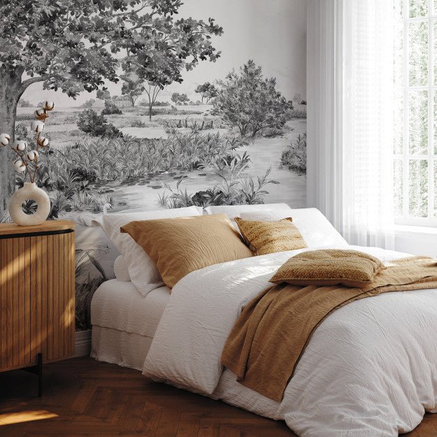 Les Dominotiers Le marais des Aigrettes N&B Behang DOM 5012 - LAB COLOUR THE WORLD