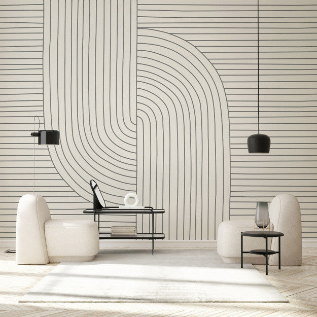 Les Dominotiers Lines Black & Beige Behang DOM 705