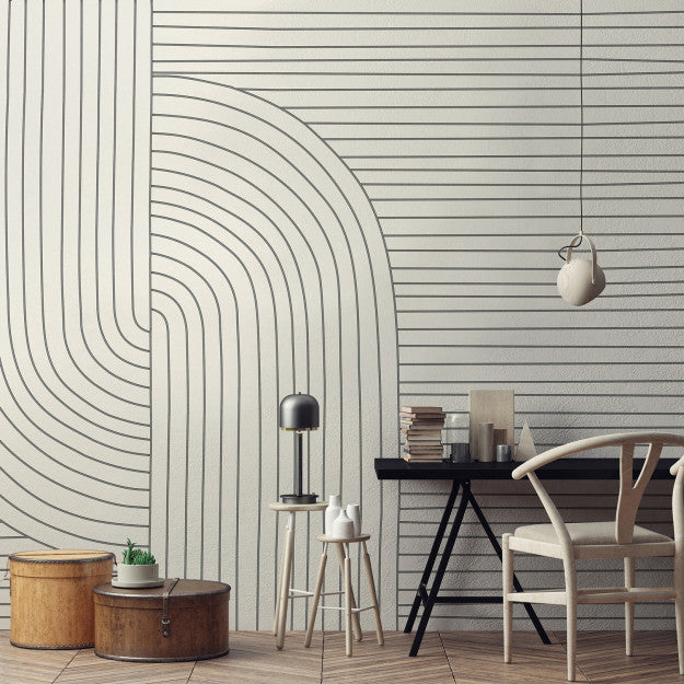 Les Dominotiers Lines Black & Beige Behang DOM 705