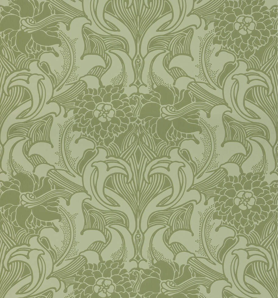 Little Greene Dahlia Scroll Behang 0263DAPEAGR - LAB COLOUR THE WORLD