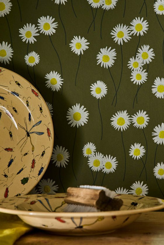 Little Greene Moon Daisies Behang 0234MDOLIVE - LAB COLOUR THE WORLD
