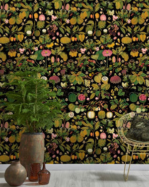 Mind The Gap Asian Fruits and Flowers Anthracite Behang WP20314 - LAB COLOUR THE WORLD
