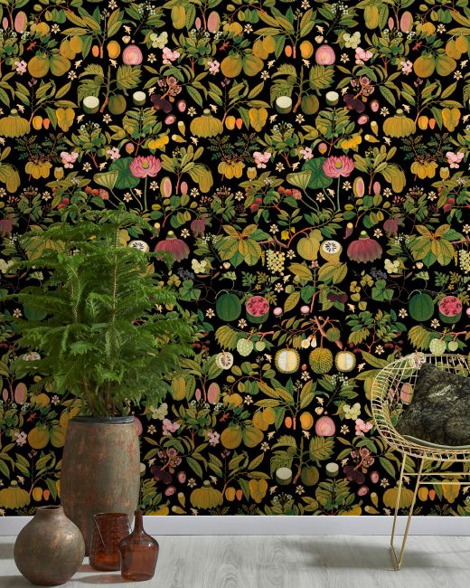 Mind The Gap Asian Fruits and Flowers Anthracite Behang WP20314 - LAB COLOUR THE WORLD