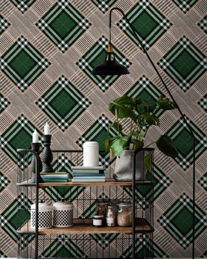 Mind The Gap Checkered Patchwork British Green Behang WP20389 - LAB COLOUR THE WORLD