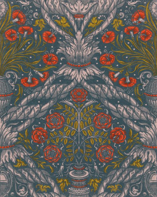 Mind The Gap Floral Ornament Scarlet Behang WP20471 - LAB COLOUR THE WORLD