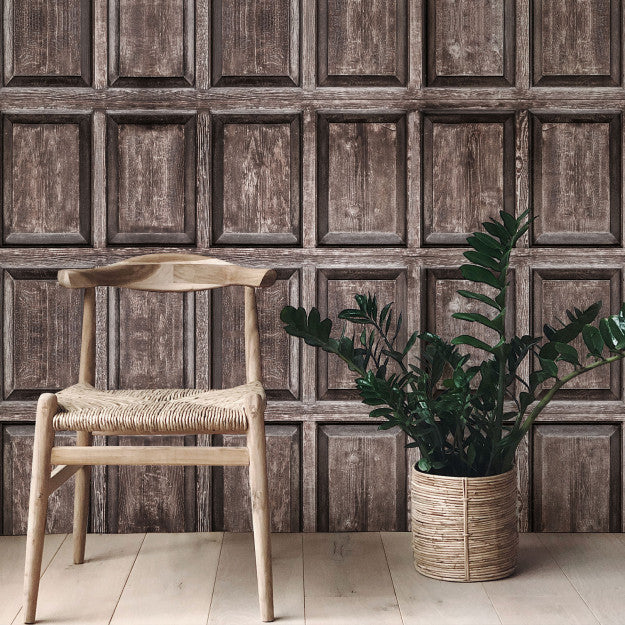 Les Dominotiers Old Wood Panels Marron Behang DOM 426