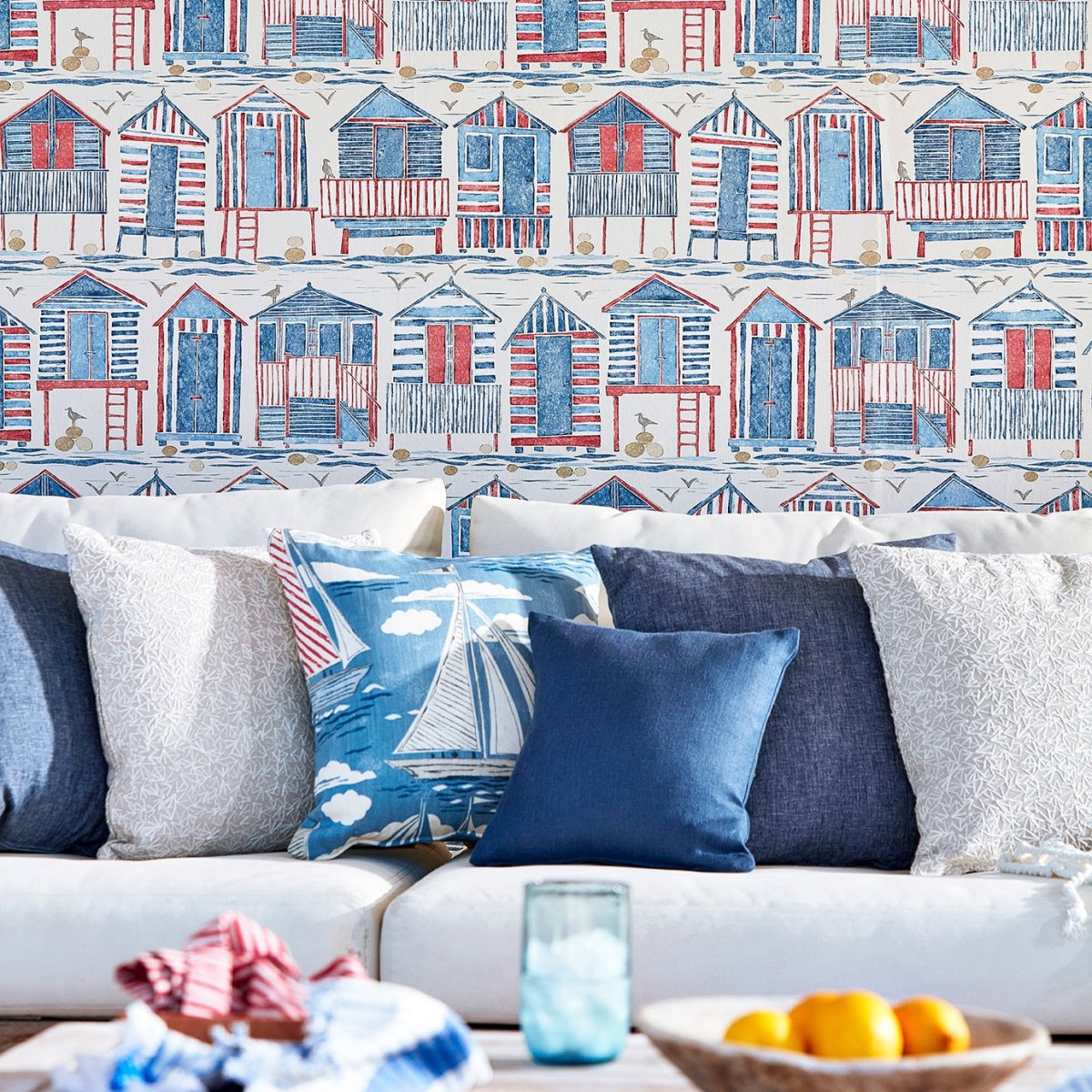 Sanderson Beach Huts Behang 216559 - LAB COLOUR THE WORLD