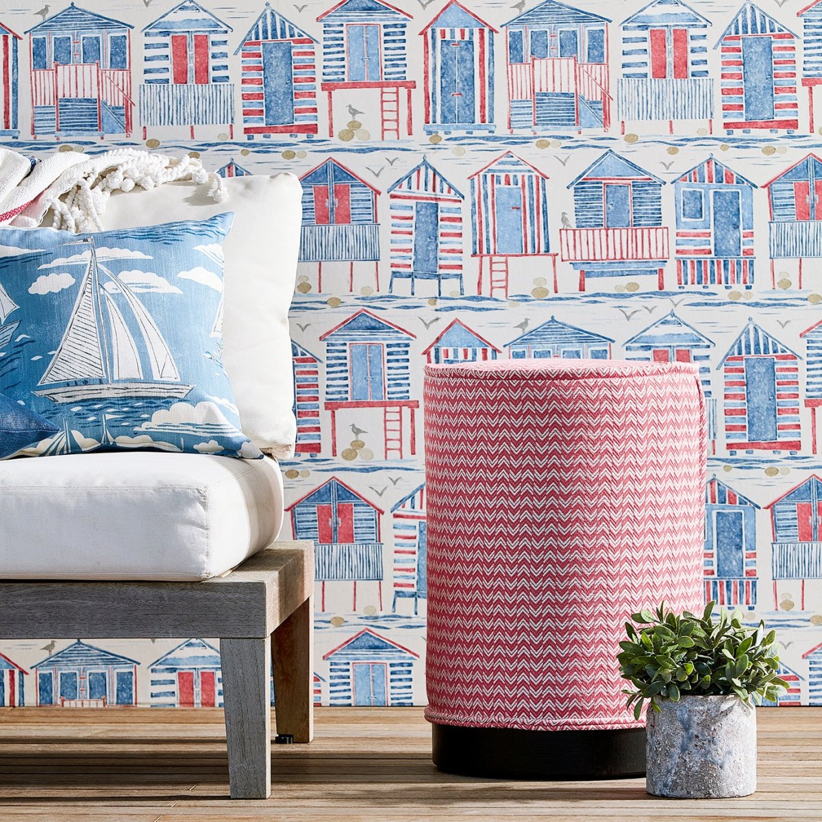 Sanderson Beach Huts Behang 216559 - LAB COLOUR THE WORLD