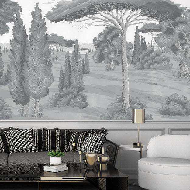 Les Dominotiers Sovana Grisaille Grey Behang DOM 513