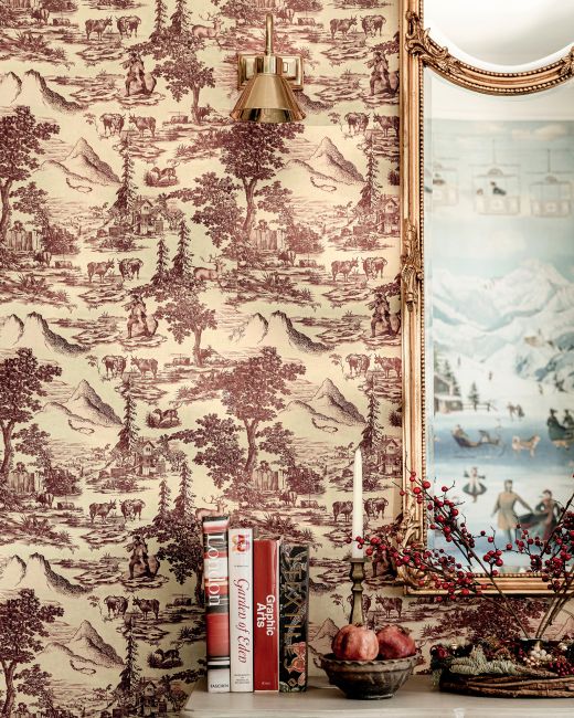 Mind The Gap Toile du Tyrol Burgundy Behang