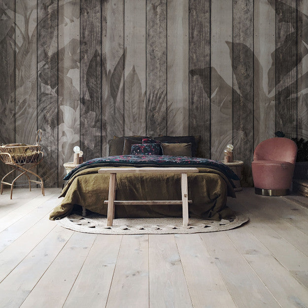 Les Dominotiers Tropical Dark Wood Wall Marron Behang DOM 423