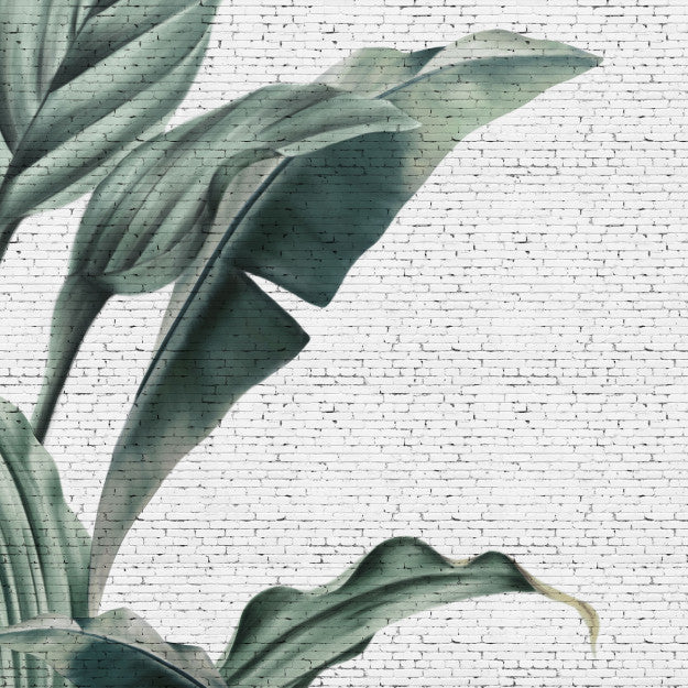 Les Dominotiers Tropical Grunge Brick Wall Blanc Et Vert Behang DOM 405