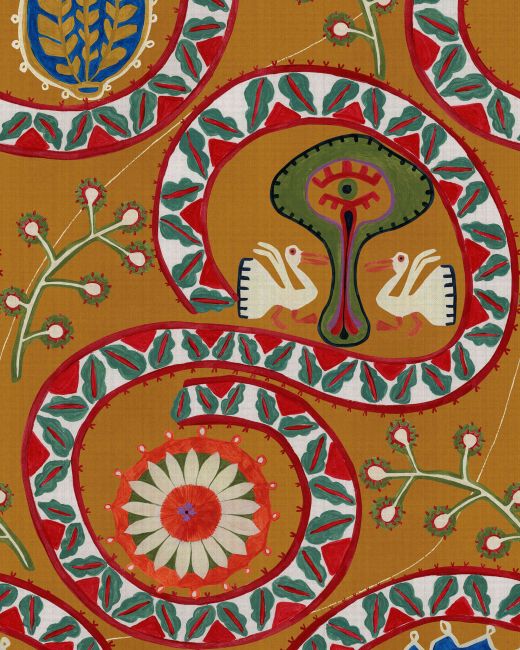 Mind The Gap Two Storks Ochre Behang
