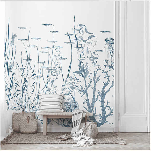 Les Dominotiers Underwater, Blue Behang DOM 311-1