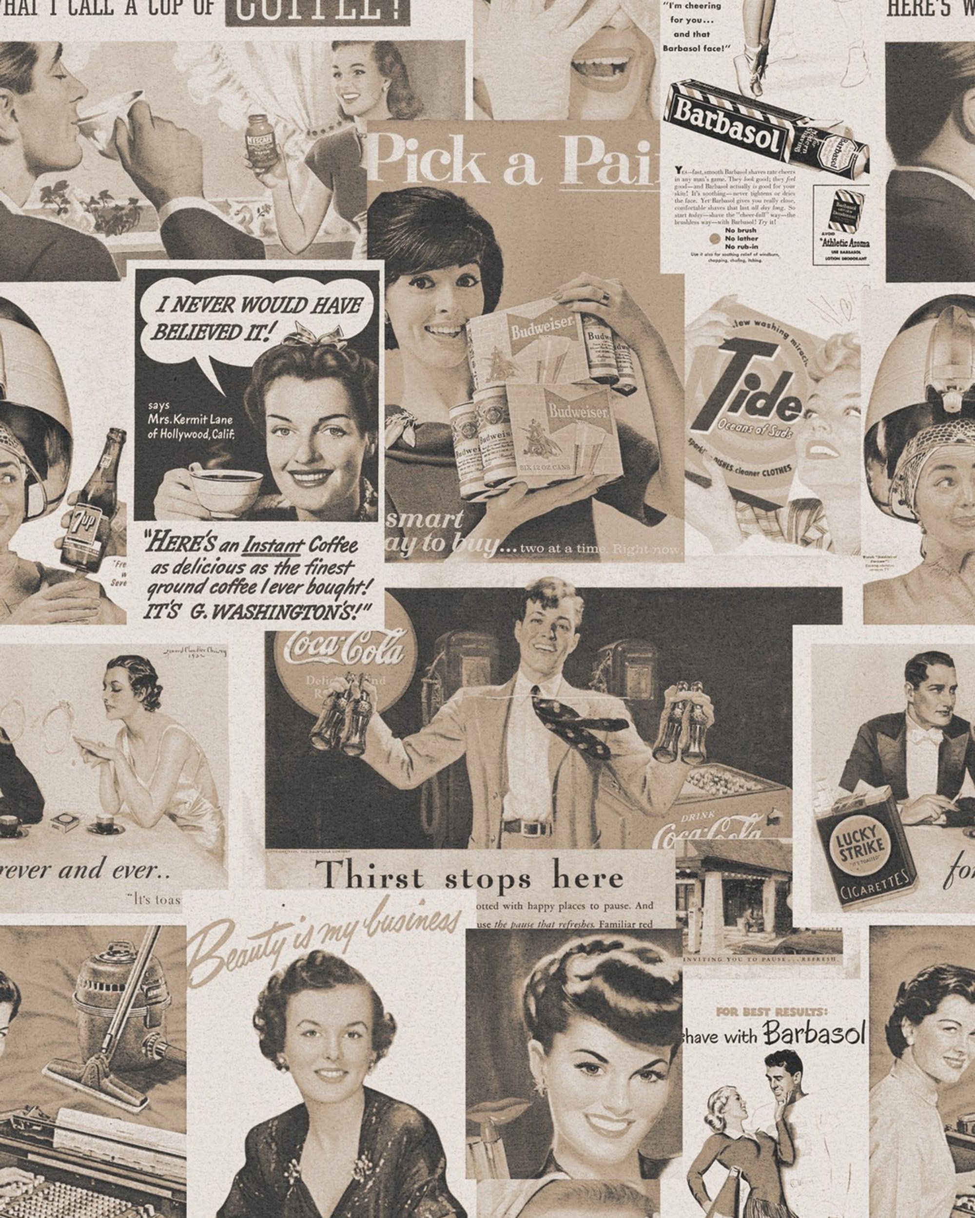 Mind The Gap Retro Ads Sepia Behang