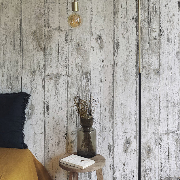 Les Dominotiers White Wood Blanc Behang DOM 424