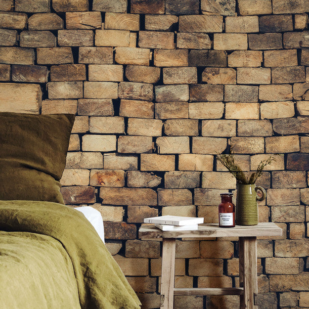 Les Dominotiers Wood Blocks Wall Marron Behang DOM 421