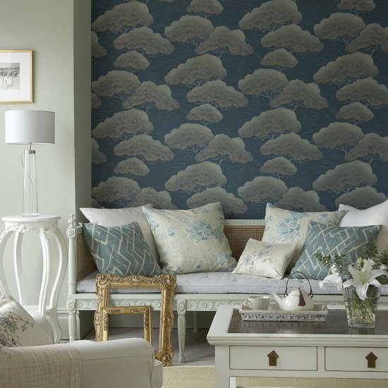 Behang Little Greene Pines - Blue Pines 20th Century Papers Luxury By Nature sfeer 2