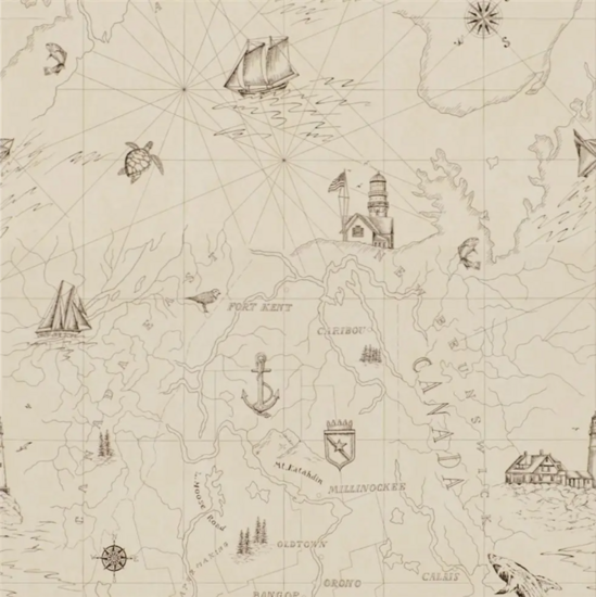 Ralph Lauren Shipping Lanes Map Behang - Bone PRL5027/01